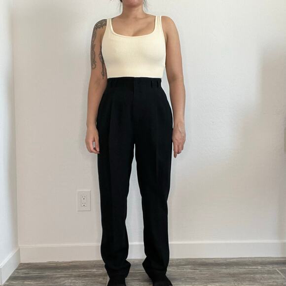 90s Gianni Sport 100% Wool High Rise Black Pleated Trousers Size 6 USA Made - Picture 3 of 13